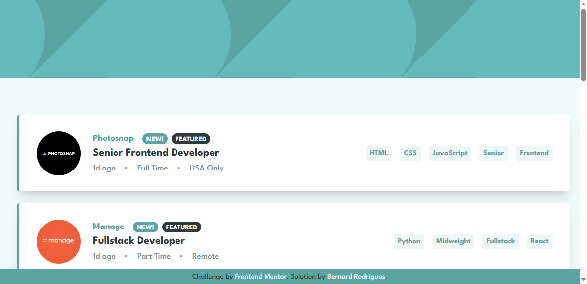 Frontend Mentor: Static Job Listings screenshot